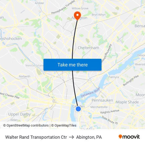 Walter Rand Transportation Ctr to Abington, PA map