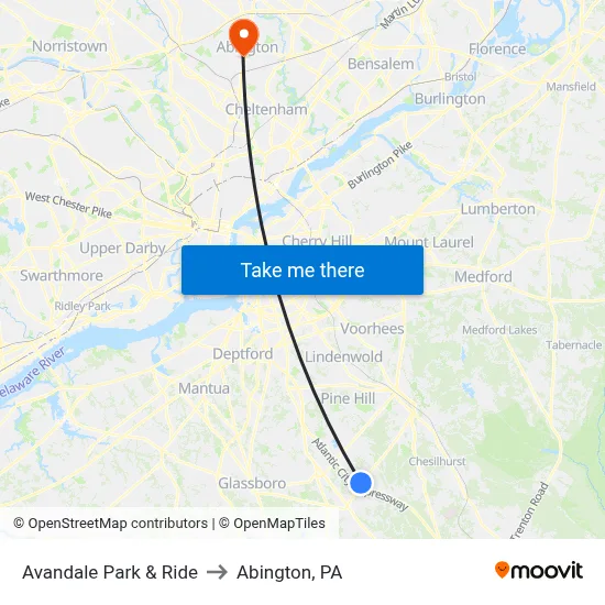 Avandale Park & Ride to Abington, PA map