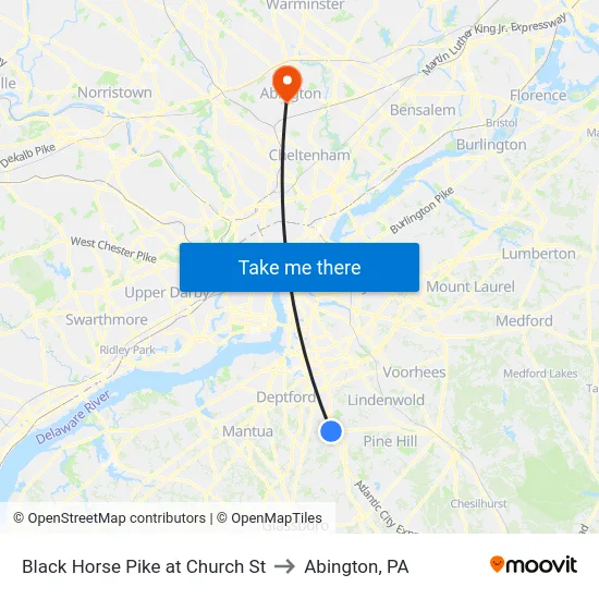 Black Horse Pike at Church St to Abington, PA map