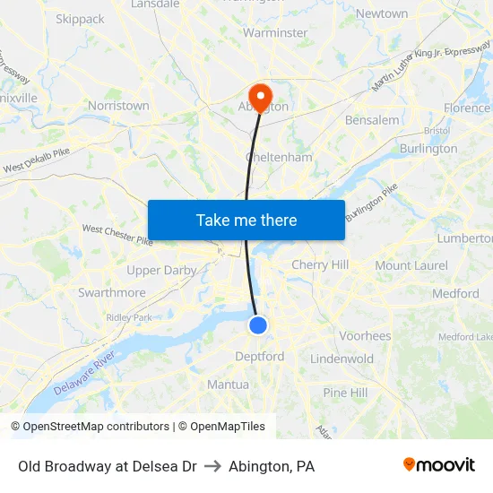 Old Broadway at Delsea Dr to Abington, PA map