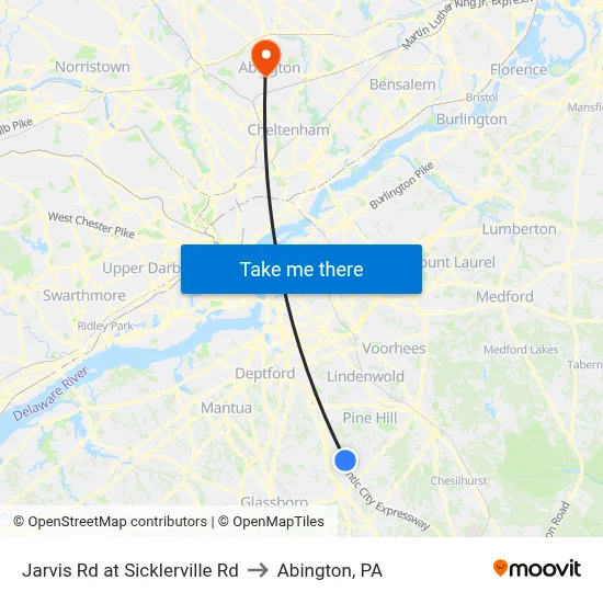 Jarvis Rd at Sicklerville Rd to Abington, PA map
