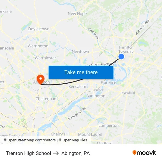 Trenton High School to Abington, PA map