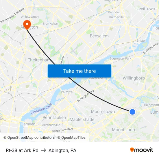 Rt-38 at Ark Rd to Abington, PA map