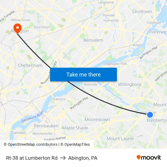Rt-38 at Lumberton Rd to Abington, PA map