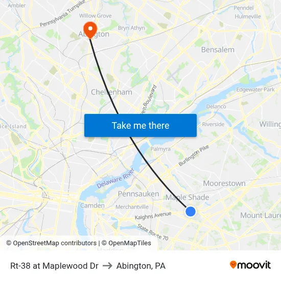 Rt-38 at Maplewood Dr to Abington, PA map