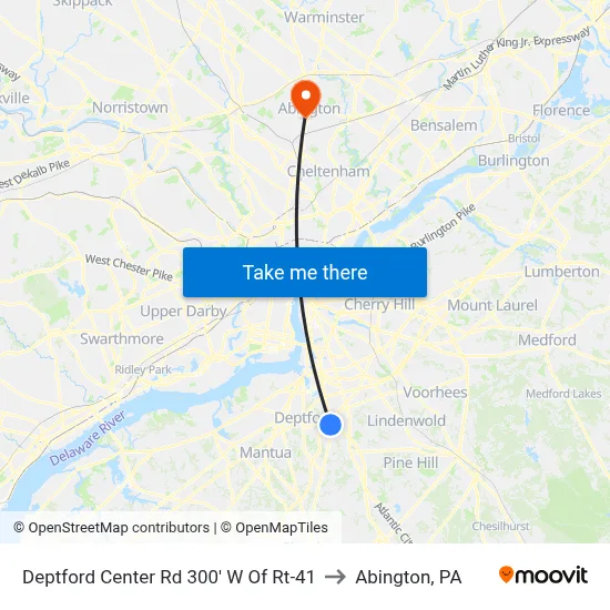 Deptford Center Rd 300' W Of Rt-41 to Abington, PA map