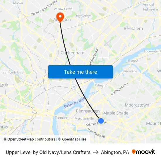 Upper Level by Old Navy/Lens Crafters to Abington, PA map