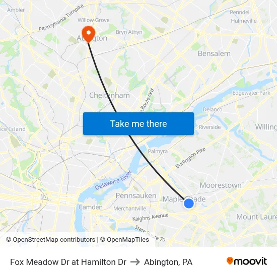 Fox Meadow Dr at Hamilton Dr to Abington, PA map
