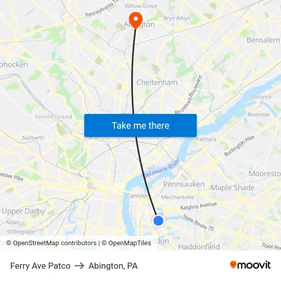 Ferry Ave Patco to Abington, PA map