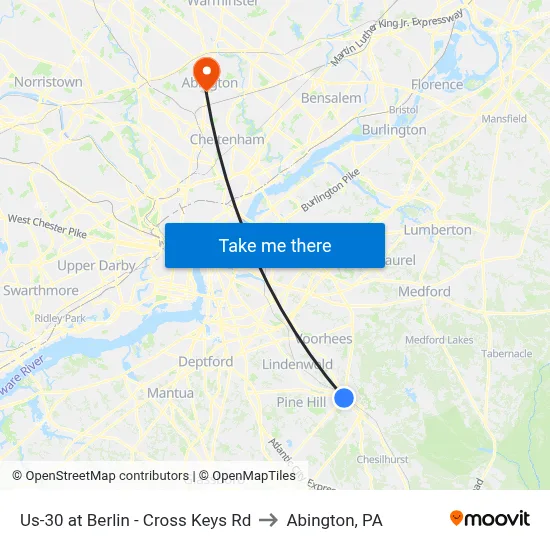Us-30 at Berlin - Cross Keys Rd to Abington, PA map