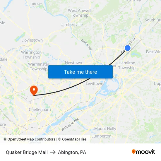 Quaker Bridge Mall to Abington, PA map