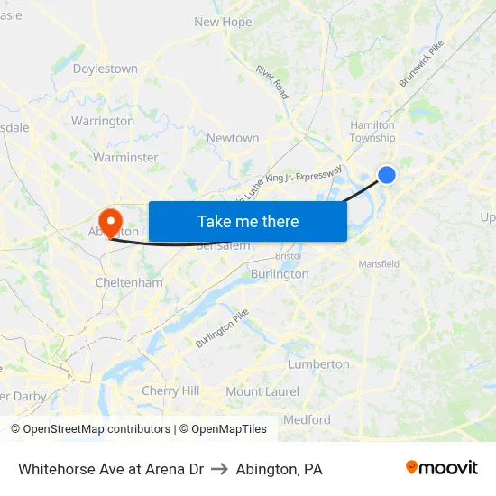 Whitehorse Ave at Arena Dr to Abington, PA map