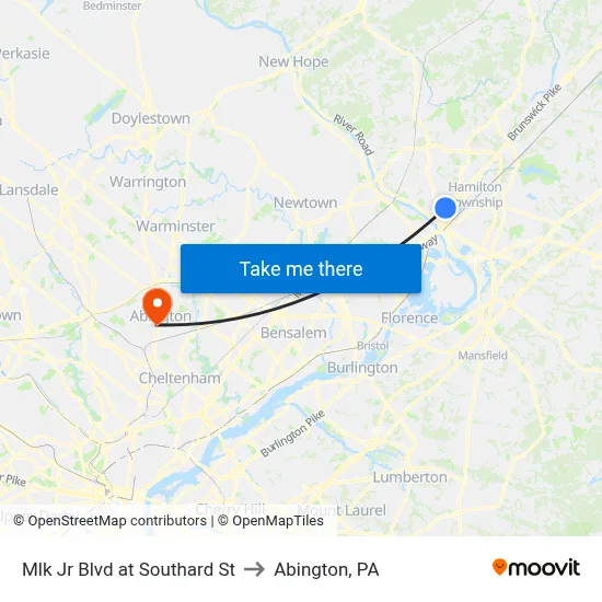 Mlk Jr Blvd at Southard St to Abington, PA map