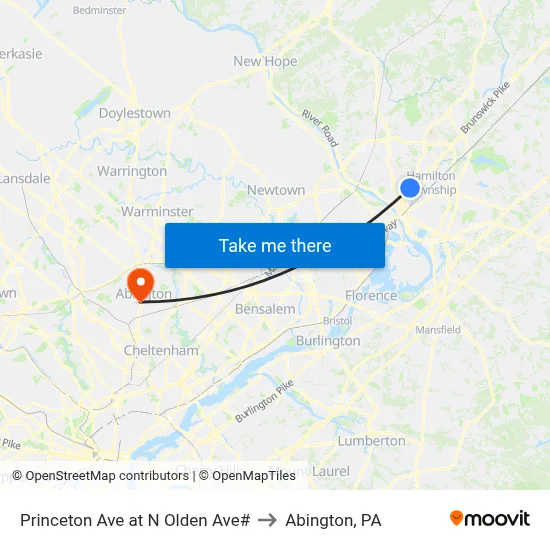 Princeton Ave at N Olden Ave# to Abington, PA map