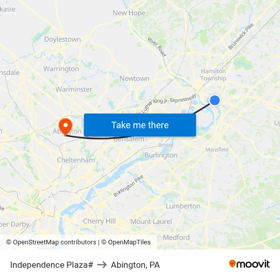 Independence Plaza# to Abington, PA map