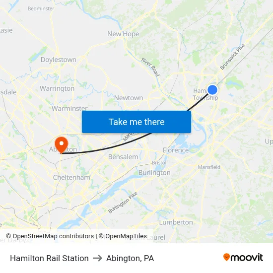 Hamilton Rail Station to Abington, PA map
