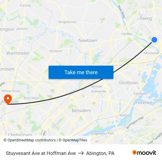Stuyvesant Ave at Hoffman Ave to Abington, PA map