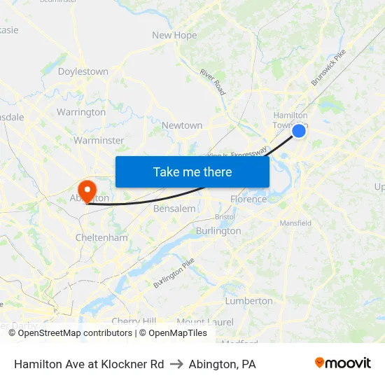 Hamilton Ave at Klockner Rd to Abington, PA map