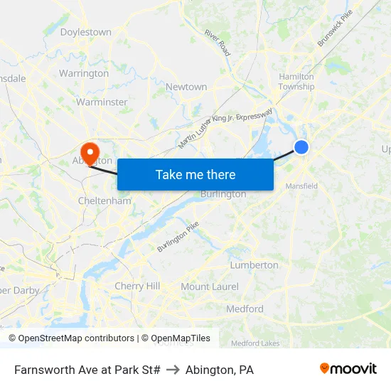 Farnsworth Ave at Park St# to Abington, PA map