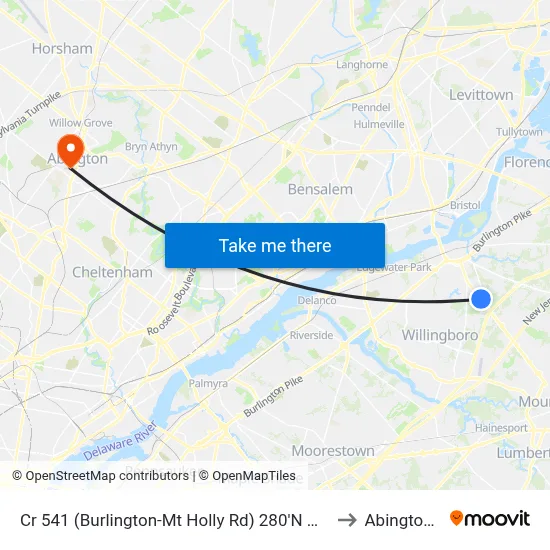 Cr 541 (Burlington-Mt Holly Rd) 280'N Of Sunset Rd to Abington, PA map