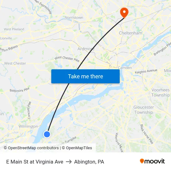 E Main St at Virginia Ave to Abington, PA map