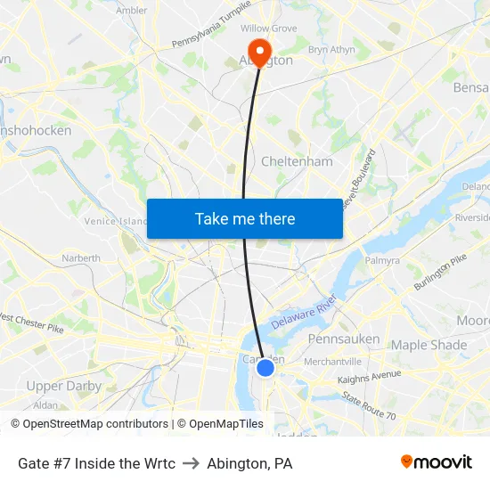 Gate #7 Inside the Wrtc to Abington, PA map
