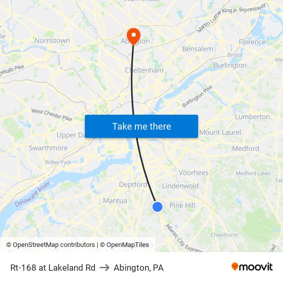 Rt-168 at Lakeland Rd to Abington, PA map