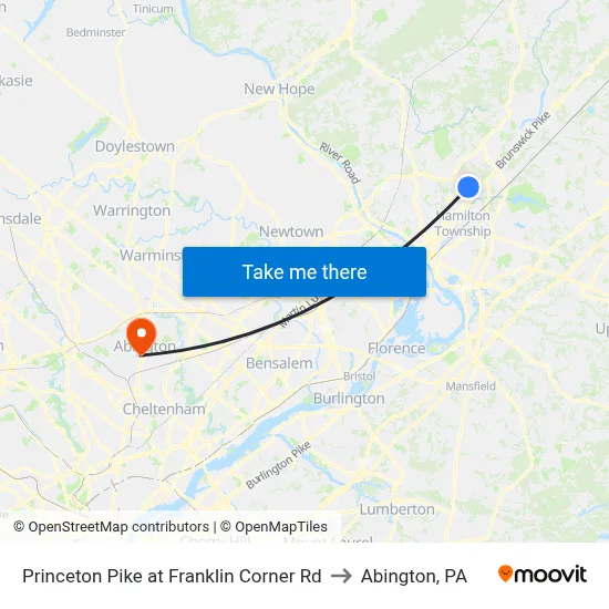 Princeton Pike at Franklin Corner Rd to Abington, PA map