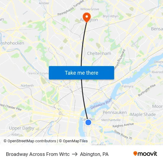 Broadway Across From Wrtc to Abington, PA map