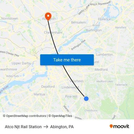 Atco Njt Rail Station to Abington, PA map