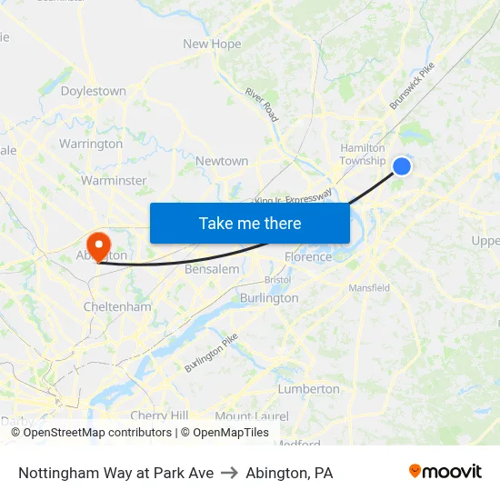 Nottingham Way at Park Ave to Abington, PA map