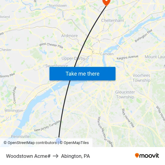 Woodstown Acme# to Abington, PA map
