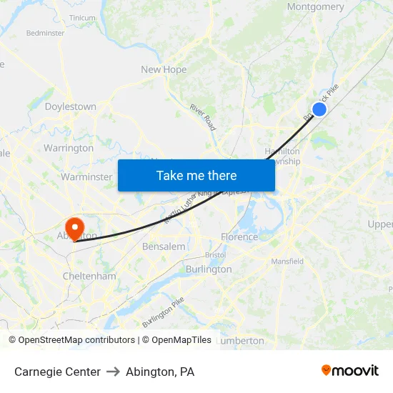 Carnegie Center to Abington, PA map