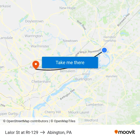 Lalor St at Rt-129 to Abington, PA map