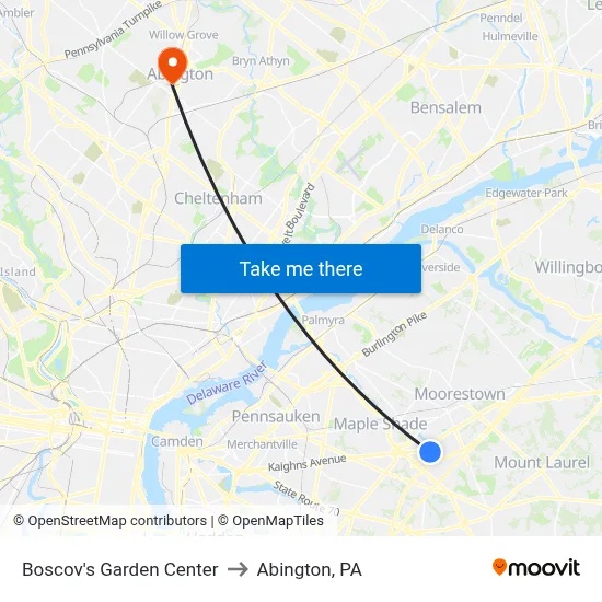 Boscov's Garden Center to Abington, PA map