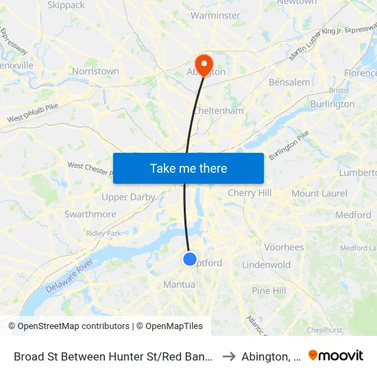 Broad St Between Hunter St/Red Bank Ave to Abington, PA map