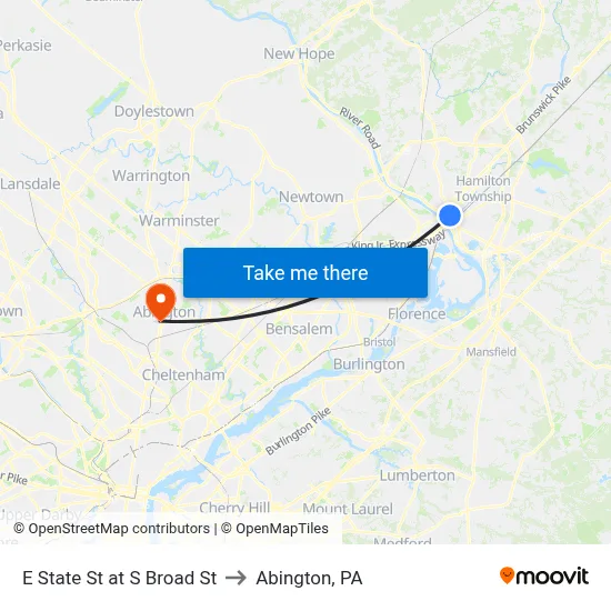 E State St at S Broad St to Abington, PA map