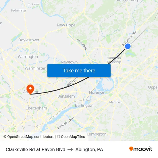 Clarksville Rd at Raven Blvd to Abington, PA map