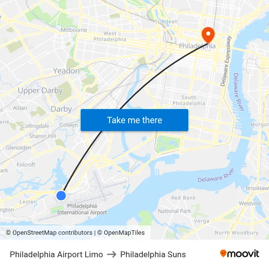 Philadelphia Airport Limo to Philadelphia Suns map