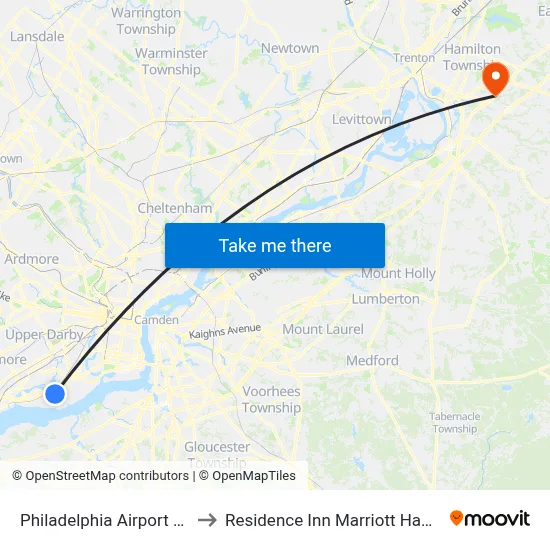 Philadelphia Airport Limo to Residence Inn Marriott Hamilton map