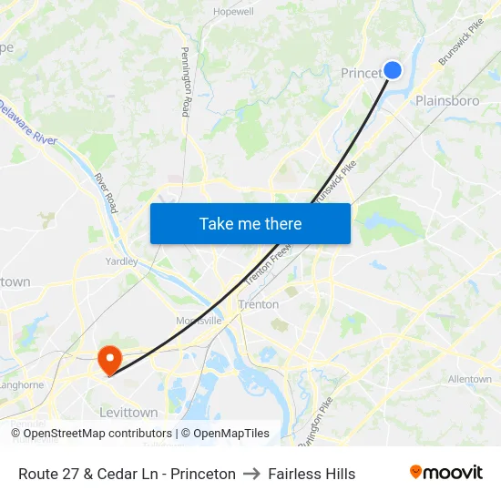 Route 27 & Cedar Ln - Princeton to Fairless Hills map