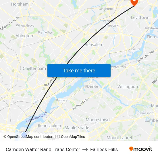 Camden Walter Rand Trans Center to Fairless Hills map