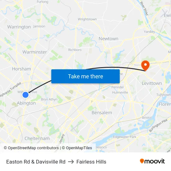 Easton Rd & Davisville Rd to Fairless Hills map