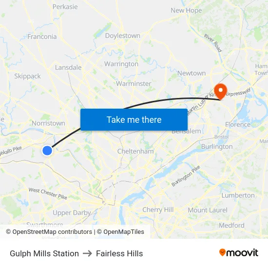 Gulph Mills Station to Fairless Hills map