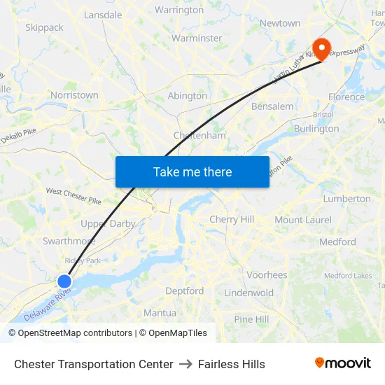 Chester Transportation Center to Fairless Hills map