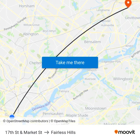 17th St & Market St to Fairless Hills map