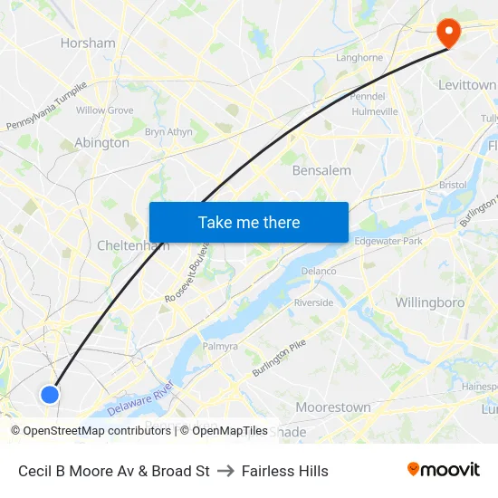 Cecil B Moore Av & Broad St to Fairless Hills map