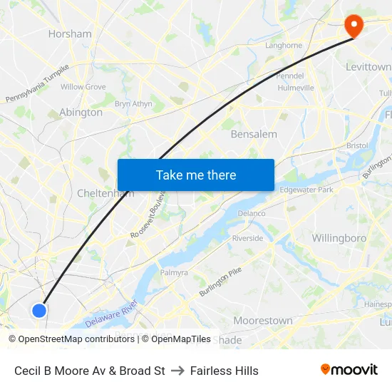 Cecil B Moore Av & Broad St to Fairless Hills map