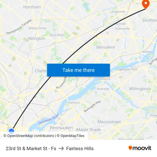 23rd St & Market St - Fs to Fairless Hills map