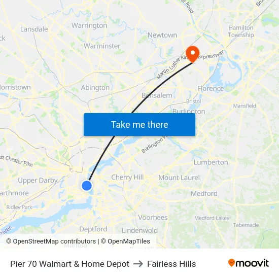 Pier 70 Walmart & Home Depot to Fairless Hills map